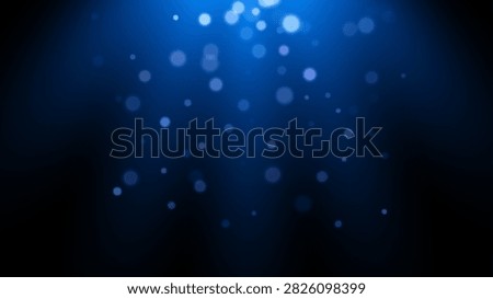 Blue bokeh light background. Glowing particles with soft blur on deep navy backdrop. Subtle shimmer, underwater ambiance, dreamy depth. Abstract vector illustration