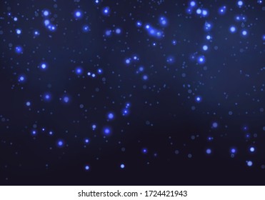 Blue bokeh light background. Sparkle effect with particles. Magic overlay dust. Glitter blur texture.
