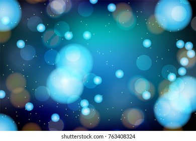 Blue bokeh light winter background for vector graphic design concept