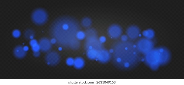 Blue bokeh. Soft glowing spheres with warm tint and blur, floating abstract particles for elegant, dreamy or romantic visual compositions.