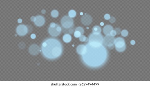 Blue bokeh. Soft golden glow circles with blurred light and smooth gradient on transparent background for festive, cozy or magical projects.