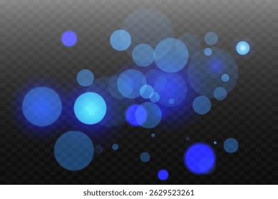 Bokeh azul. Partículas e faíscas de poeira cintilante. Vetor EPS 10.