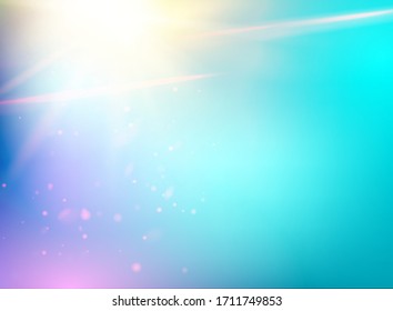Blue bokeh with sun glow on abstract light background. Vector illustartion.