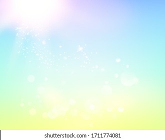 Blue bokeh with sun glow on abstract light background. Vector illustartion.