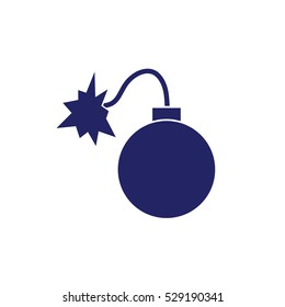 Blue bomb with a burning wick. Bomb vector icon