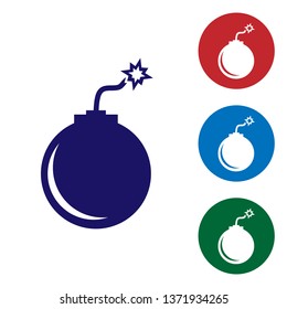 Blue Bomb ready to explode icon isolated on white background. Set color icon in circle buttons. Vector Illustration