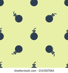 Blue Bomb ready to explode icon isolated seamless pattern on yellow background. Happy Halloween party.  Vector Illustration