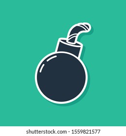 Blue Bomb ready to explode icon isolated on green background. Happy Halloween party.  Vector Illustration