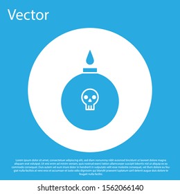 Blue Bomb ready to explode icon isolated on blue background. White circle button. Vector Illustration