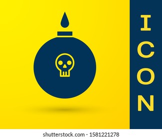 Blue Bomb ready to explode icon isolated on yellow background.  Vector Illustration