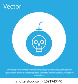 Blue Bomb ready to explode icon isolated on blue background. Happy Halloween party. White circle button. Vector Illustration