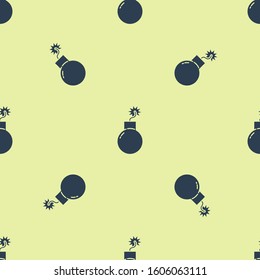 Blue Bomb ready to explode icon isolated seamless pattern on yellow background.  Vector Illustration