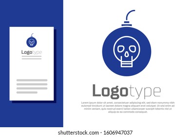 Blue Bomb ready to explode icon isolated on white background. Halloween party. Logo design template element. Vector Illustration