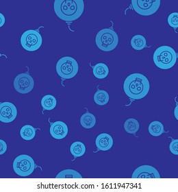 Blue Bomb ready to explode icon isolated seamless pattern on blue background. Happy Halloween party.  Vector Illustration