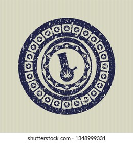 Blue bong of marijuana icon inside distress grunge style stamp