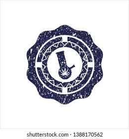 Blue bong of marijuana icon inside distressed grunge style stamp