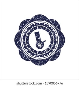 Blue bong of marijuana icon inside distressed grunge style stamp