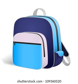 Blue Book Bag, Backpack, School Bag On White Background