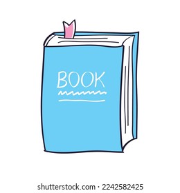 Blue book with bookmark isolated cartoon vector illustration