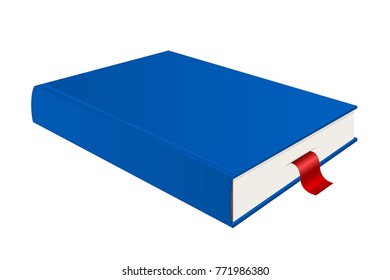 Blue book with bookmark. Vector 3d illustration isolated on white background