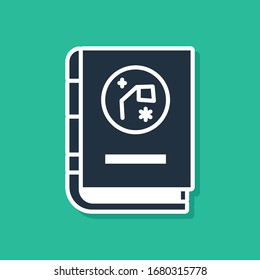 Blue Book by astronomy icon isolated on green background.  Vector Illustration