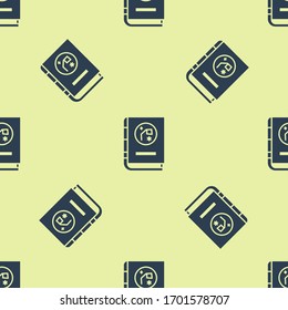 Blue Book by astronomy icon isolated seamless pattern on yellow background.  Vector Illustration