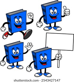 Blue Book Character Set 02, Hand Drawn Vector illustrations, Isolated On Transparent Background
