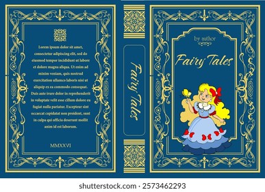 Blue book cover with golden floral frame, featuring a princess holding a butterfly