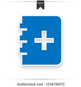 Blue book, with a cross sign on the page. Education simple line vector icon. Symbol, logo illustration.