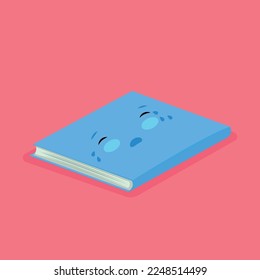 Libro azul con cara y lágrimas en la portada