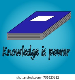 blue book in a flat style with text knowledge of power on a blue gradient background