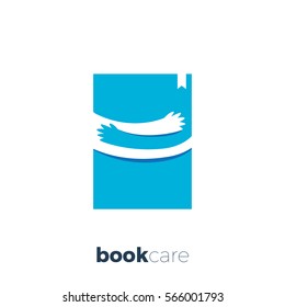 blue book with hand embrace. Isolated Vector Illustration