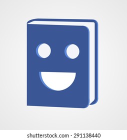 A blue book with a happy face