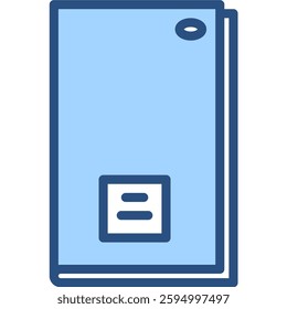 Blue book icon features a square symbol for documents and content organization Its clean vector style is suitable for various design projects