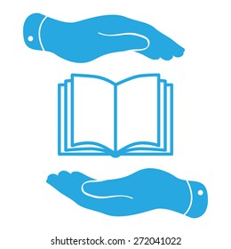 blue book icon in flat hands isolated on white background- vector illustration