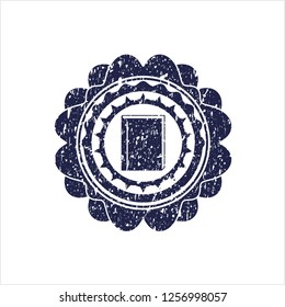 Blue book icon inside distress rubber grunge texture stamp