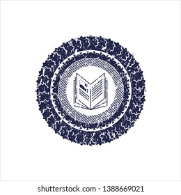 Blue book icon inside rubber grunge stamp