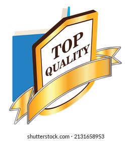 Blue book icon isometric vector. Paper book with blue cover and top quality sign. Reading, education, learning, training