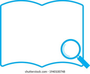 Blue book, notebook and magnifying glass frame