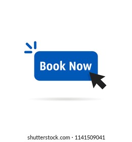 blue book now badge isolated on white. concept of easy reservation room or bed in hostel or motel for journey. flat linear simple trend modern booknow ui logo graphic art mobile app design element
