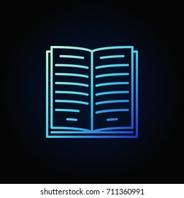 Blue book outline vector icon or logo element on dark background