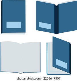Blue Book Set Vector Prop Side Opened Closed Angles Illustration Art