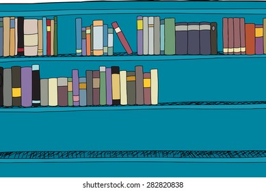 Blue book shelf half full of books
