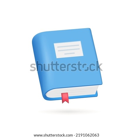 Blue Book, Textbook with bookmark. 3d vector icon. Cartoon minimal style. Vector Illustration