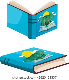 Ilustração de vetor de livro azul. Ilustração de desenhos animados para crianças.