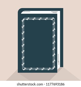 Blue book in vector, with white decor of twigs.