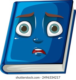 Un libro azul con una expresión preocupada