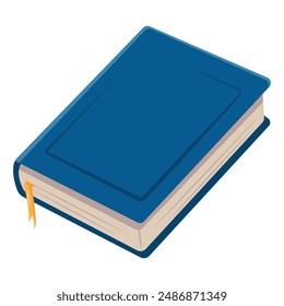 A blue book with a yellow bookmark.