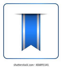 Blue bookmark banner. Vertical book mark, isolated on white background. Color tag, label. Flag symbol, sign. Design element blank. Empty sticker for sale. Template icon decoration. Vector illustration