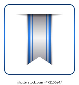 Blue bookmark banner. Vertical book mark, isolated on white background. Color tag, label. Flag symbol, sign. Design element blank. Empty sticker for sale. Template icon decoration. Vector illustration